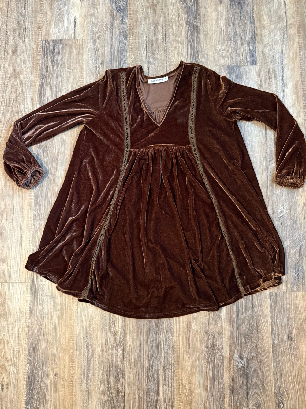 Brown Velvet V-Neck Long Sleeve Women's dress